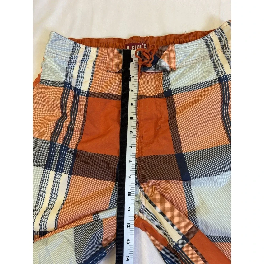 Levi's California Boys XL Orange Plaid Long Board Shorts Beach Surf Resort Ocean